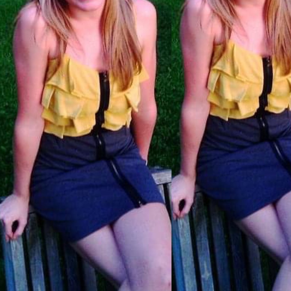 Yellow and grey BCBG body con dress
